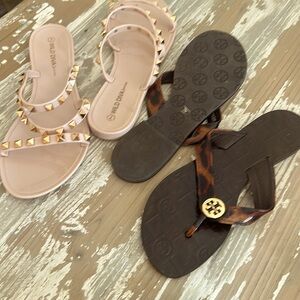 1 pair of Wild Diva and 1 pair of  Tory Burch sandals